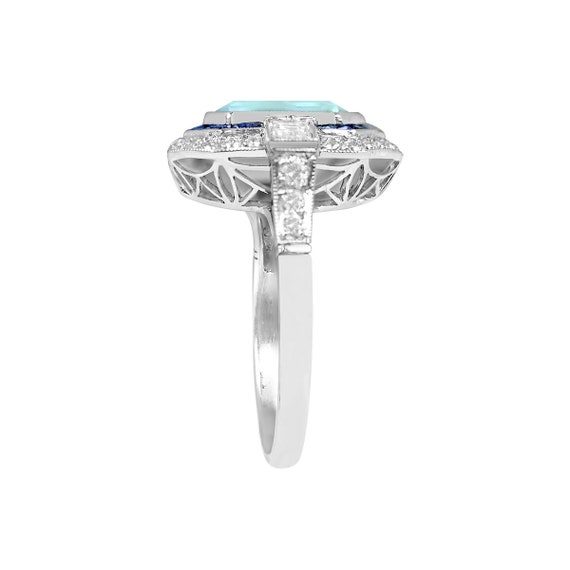 2.78ct Emerald Cut Aquamarine and Sapphire Ring w… - image 4