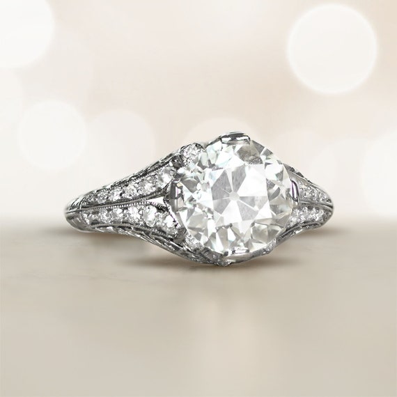 Antique Art Deco 2.50ct Diamond Engagement Ring, … - image 1