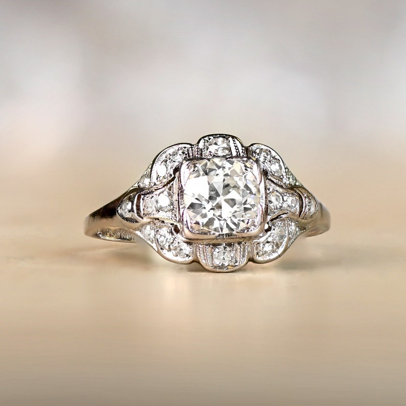 Vintage Art Deco 0.90ct Old European Cut Diamond Engagement Ring, Circa 1930. Handcrafted Plarinum Ring. image 1