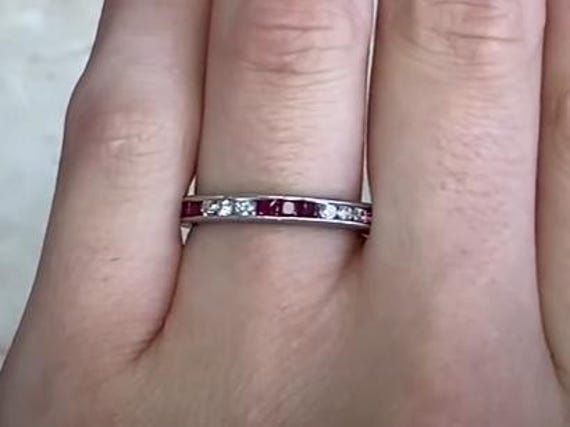 0.80center-ct Round Brilliant Cut Ruby and Diamon… - image 3