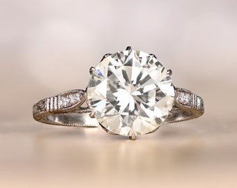 3.14 Carat Transitional Cut Diamond Engagement Ring.  Handcrafted Platinum Ring.