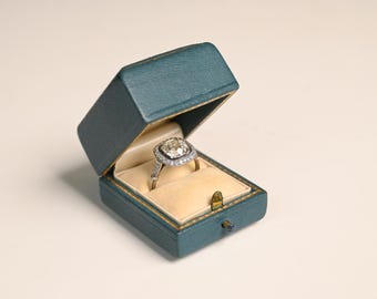 2.90center-ct Antique Cushion Cut Diamond Engagement Ring. K Color, VS1 Clarity. Halo Antique Cut Diamond Ring, Circa 1920. Platinum Ring.