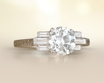 Sale - 1.40ct GIA-Certified Art Deco Style Old European Cut Diamond Engagement Ring. Handcrafted Platinum Ring.