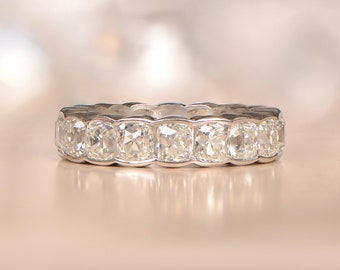 Sale - 6.23ct Antique Cushion Cut  Diamond Band. Handcrafted Platinum Band.