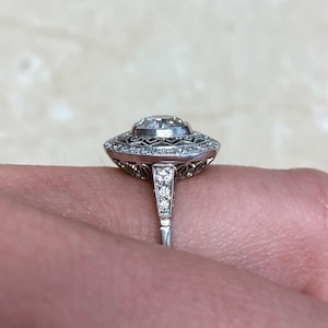 1.12 Carat Old European Cut Diamond Engagement Ring Center Stone Surrounded by Open-Work and Diamond Halo image 8