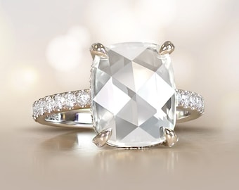 3.21ct GIA-Certified Rose Cut Diamond Engagement Ring. Prong Platinum Ring.