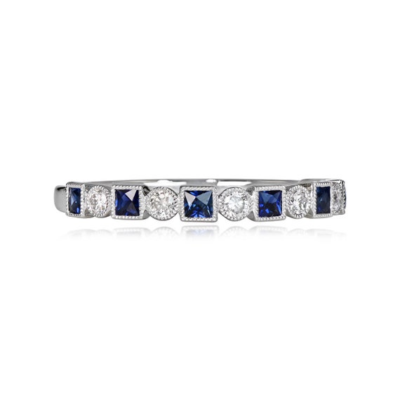 Half Eternity Diamond and Sapphire Wedding Band. … - image 2