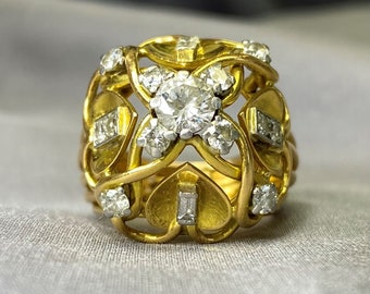 Vintage 0.50ct Round Brilliant Cut Diamond Ring, Circa 1970. Handcrafted Platinum on 18K Yellow Gold Ring.