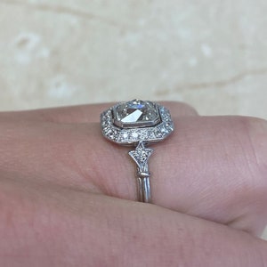 1.07ct Antique Cushion Cut Diamond Ring. Handcrafted Platinum Ring. image 7