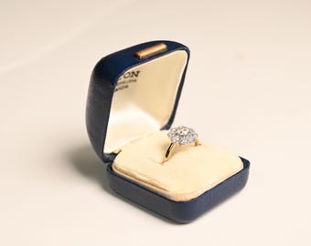 0.80center-ct Old European Cut Diamond Ring with Bezel Set. Halo Half-Bezels Set Diamond Ring. Handcrafted Platinum 18K Yellow Gold Ring.