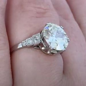 Antique Art Deco. 2.86center-ct Old European Cut Diamond Ring. Prong-Set in Diamonds Ring, Circa 1920. Handcrafted in Platinum Ring.