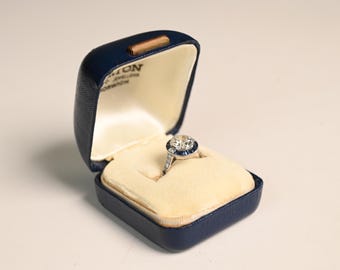 1.42-center-ct Old European Cut Diamond Engagement Ring. K Color and SI1 Clarity. Halo French Cut Sapphires Ring. Handcrafted Platinum Ring.