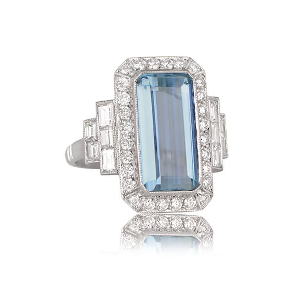 Aquamarine and Diamond Halo Ring - 5.30 Carat Nat… - image 6