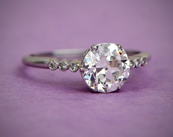 Antique 1.60ct Old Diamond Ring. Handcrafted Platinum Engagement Ring.