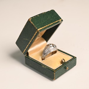 2center-ct Diamond Ring. Antique Art Deco Old European Cut Diamond Engagement, Circa 1920. Handcrafted Platinum. H Color and VS1 Clarity.