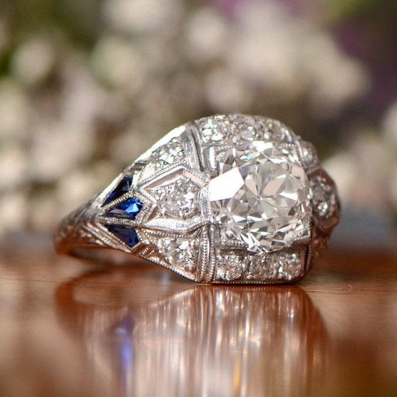 1.87-Carat Antique Art Deco Diamond Engagement Ring. Circa | Etsy