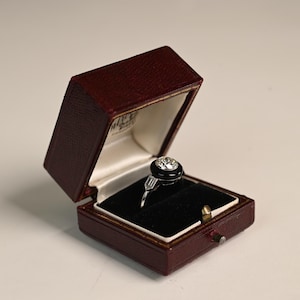 1.24center-ct Art Deco Old Mine Cut Onyx and Diamond Ring.  Bezel Set and Old European Cut Diamond Ring. Handcrafted in Platinum Ring.
