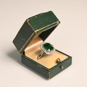 4.97center-ct Emerald Cut Emerald and Diamond Ring. May Birthstone Ring. Handcrafted 18K Yellow Gold Platinum Ring. Emerald Birthstone Ring.