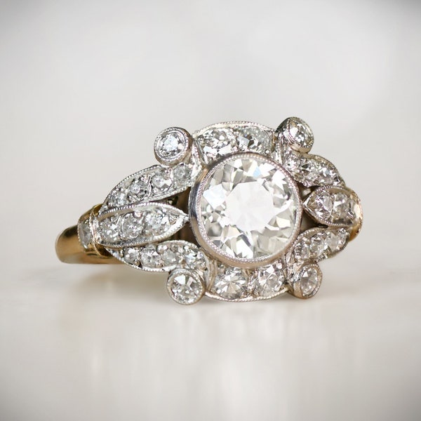 1.33ct Diamond Ring. Handcrafted Platinum Ring on 18K Yellow Gold.