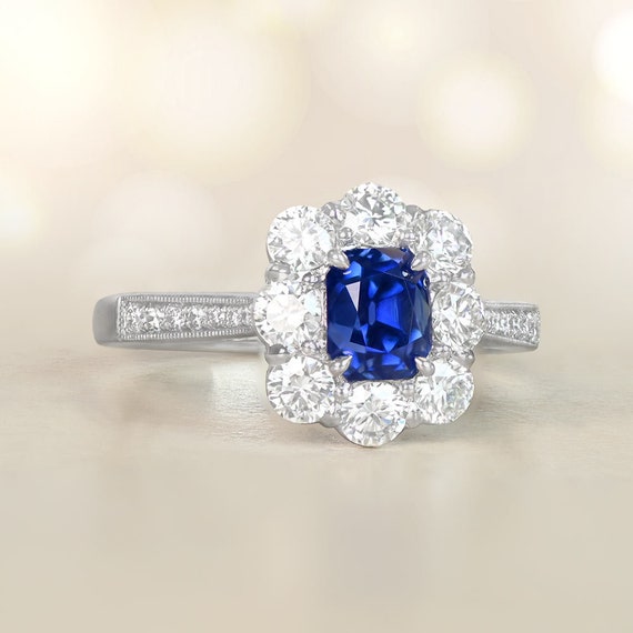 1.45ct AGL-Certified Cushion Cut Sapphire Ring wi… - image 1