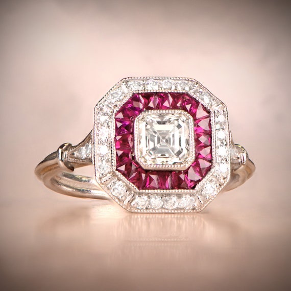 Sale - 0.50ct Asscher Cut Diamond Engagement Ring… - image 1