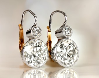 Sale - 4.77ct Old European Cut Diamond Earrings. Handcrafted Platinum Earring.