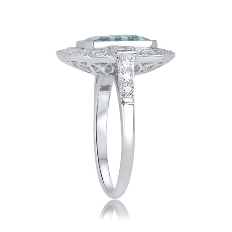 Aquamarine Diamond Halo and Platinum Engagement Ring image 2