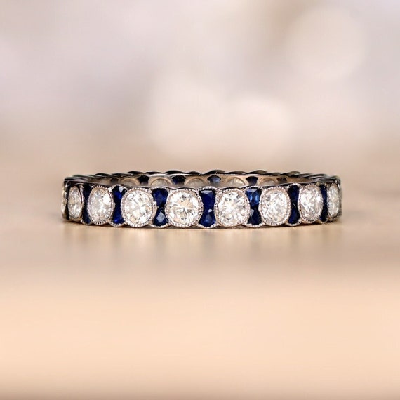 Sale - Diamond and Sapphire Eternity Wedding Band… - image 1