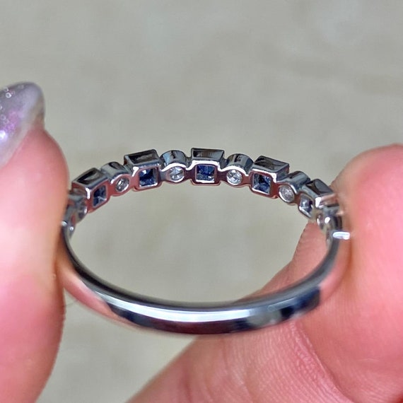 Half Eternity Diamond and Sapphire Wedding Band. … - image 7