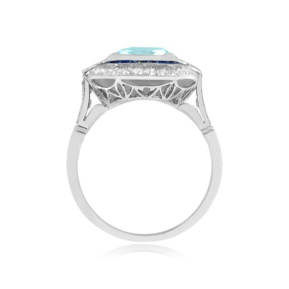 2.78ct Emerald Cut Aquamarine and Sapphire Ring w… - image 3