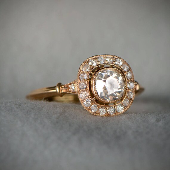 Old Mine Cushion Cut Diamond Engagement Ring Yellow Gold Etsy