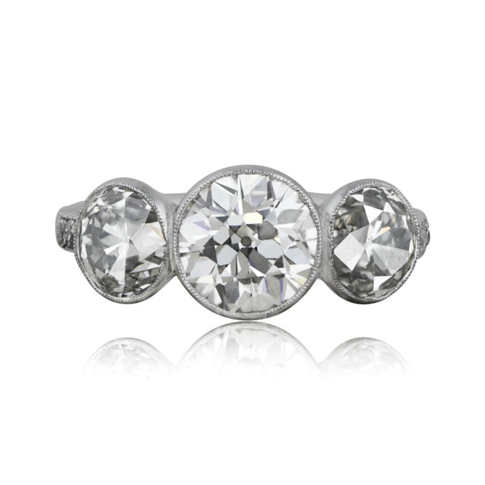 Three Stone Bezel Set Diamond Ring Estate Diamond Jewelry | Etsy