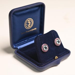 Ruby Ear Rings. French Cut Aquamarine and Ruby Earring. Platinum Earring with Strong Ocean Blue Earring. Gemstone Aquamarine Earring.