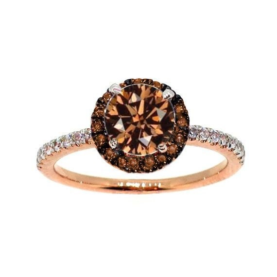 1 Carat Chocolate Brown Diamond Floating Halo Rose Gold White