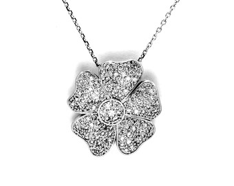 14K White Gold Flower Diamond Pendant