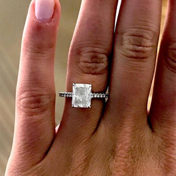 2.5 Carat Radiant Cut Moissanite Engagement Ring With .5 Carat