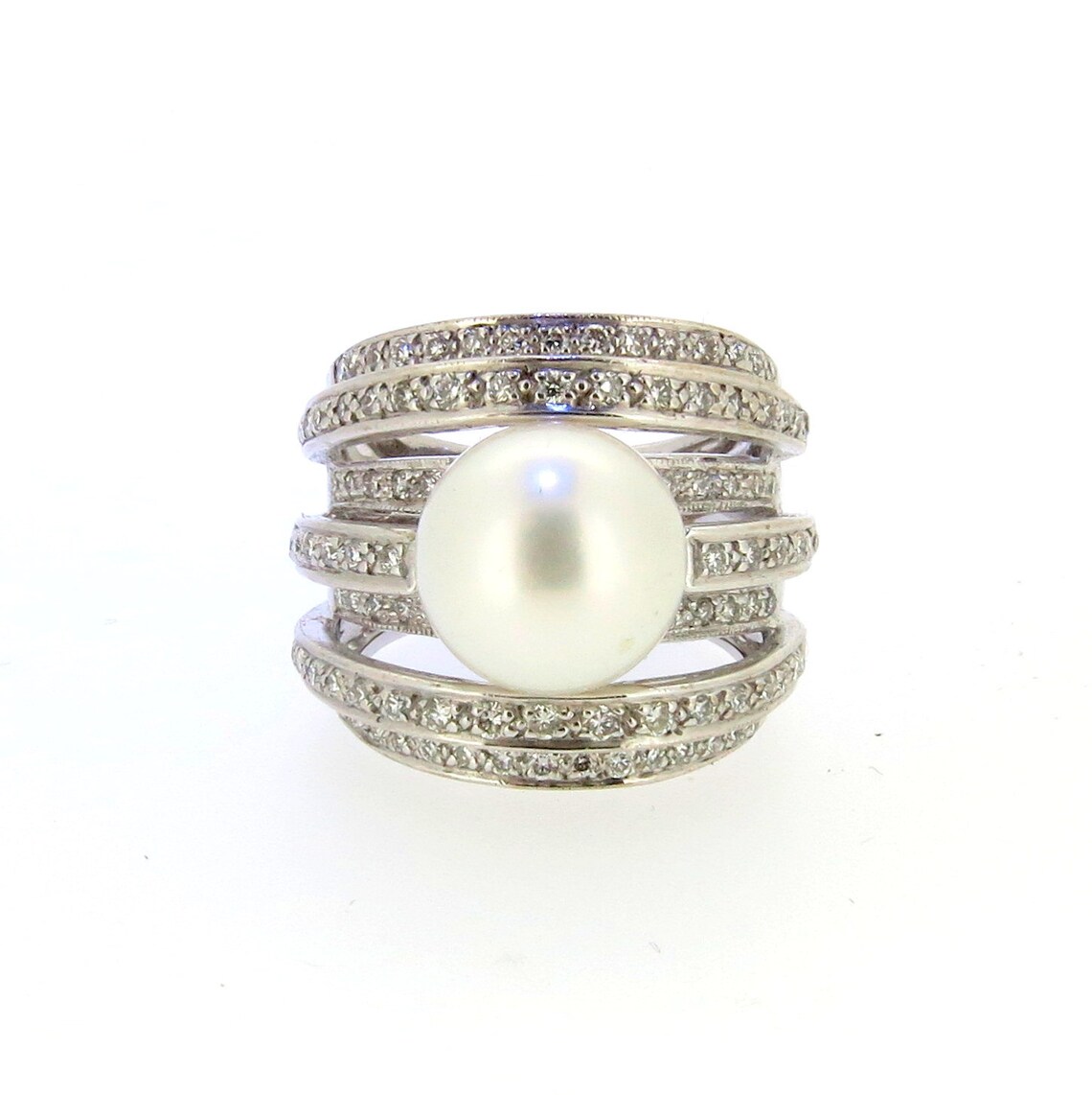 White Pearl & Diamond Cocktail Ring Etsy