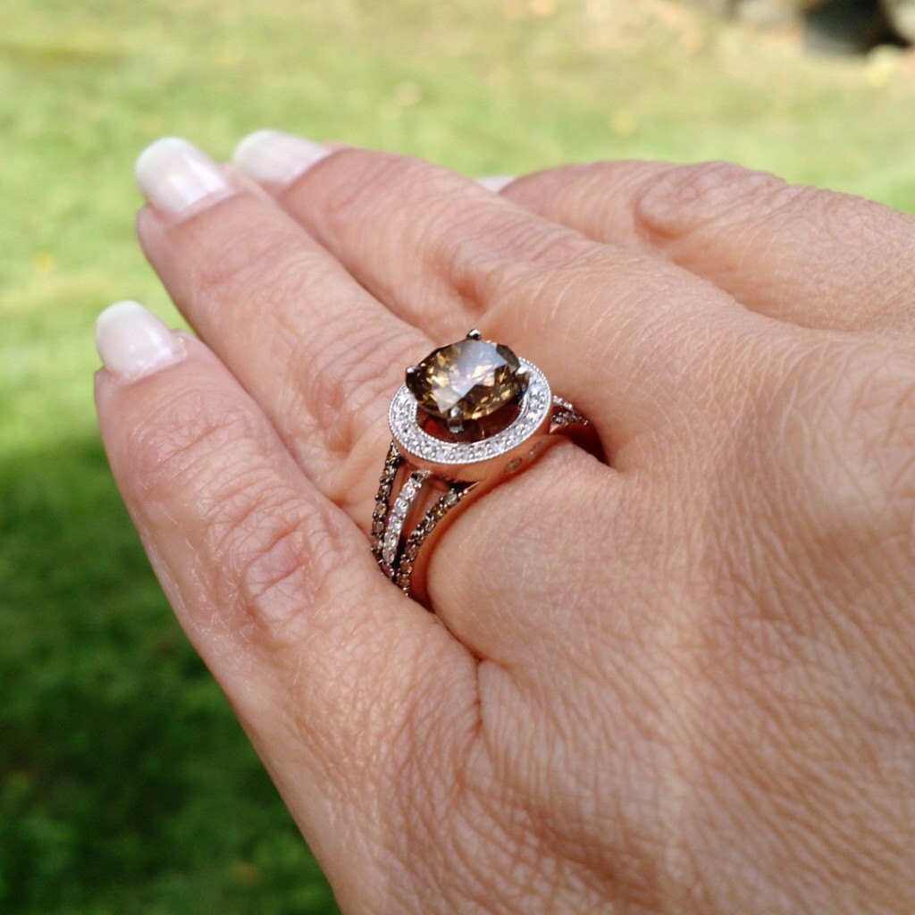 Two-Tone White and Rose Gold Diamond Halo Engagement Ring