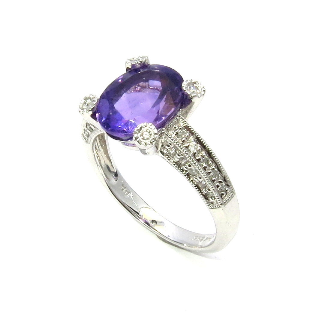 Amethyst & Diamond Engagement Ring Anniversary Ring Cocktail - Etsy