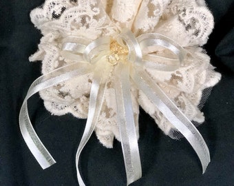 Antique Lace Lolita Hair Bow, large, fabric flower, wedding, bridal