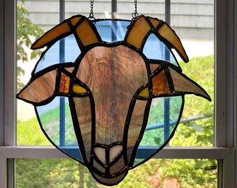 Handsome Black Phillip Stained Glass Goat Suncatcher