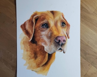 Custom Watercolor Pet Portrait, Hand-Painted Dog Memorial Art