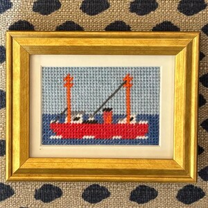 Miniature Framed Nantucket Lightship Needlepoint