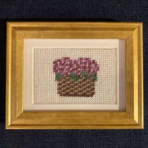 Miniature Framed Purple Hydrangea Needlepoint