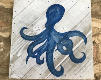 Wood Wall Hanging- Blue Octopus