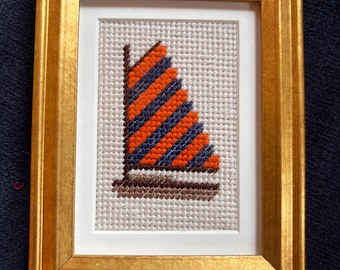 Framed Miniature Nantucket Rainbow Fleet Needlepoint- Orange & Blue Sail