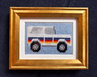 Miniature Framed Bronco Needlepoint- White Stripes