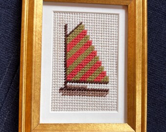 Framed Miniature Nantucket Rainbow Fleet Needlepoint- Orange & Green Sail