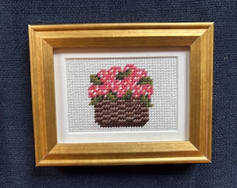 Miniature Framed Pink Hydrangea Needlepoint