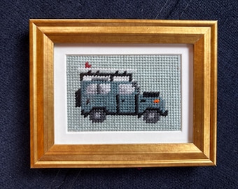 Miniature Framed Defender Needlepoint- Blue with Surfboard